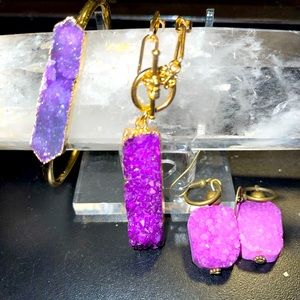 Purple quartz bracelet, necklace and earrings set
